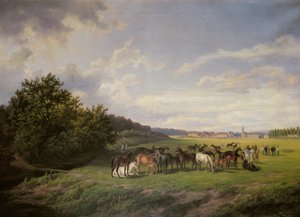 Pohled na kladrubský hřebčín v Čechách, 1850